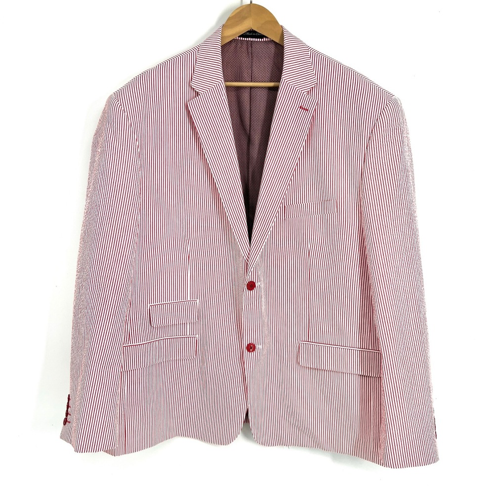 Inserch Limited Edition Mens Red White Seersucker Blazer Jacket 56R Candystripe‎